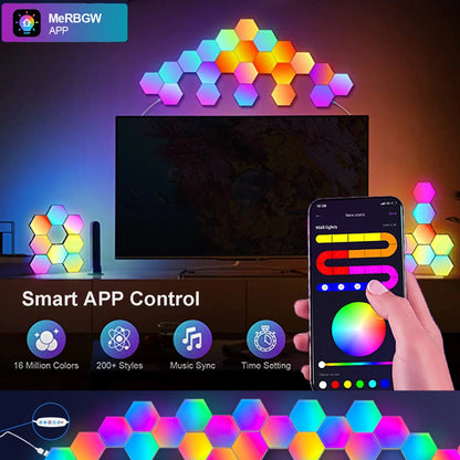 Fivemi RGB Hexagon Wall Lights Panels – Smart App + Remote, Music Sync, DIY Modular Decor